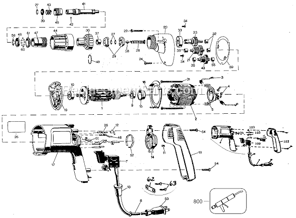 Page A Diagram and Parts List for 2054 Type 101 Black and Decker Electric Drill